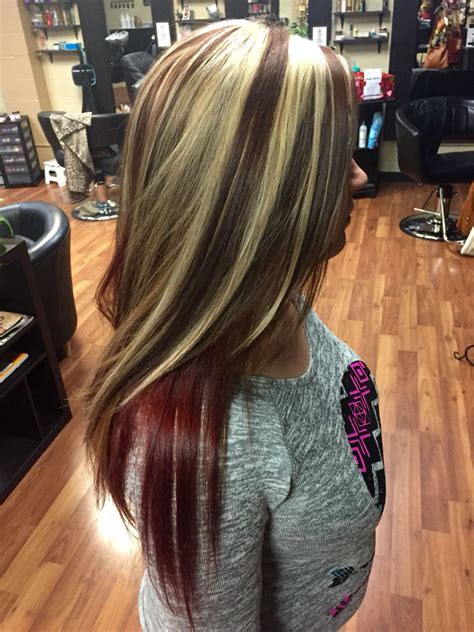 red under blonde hair|chunky blonde and red highlights.